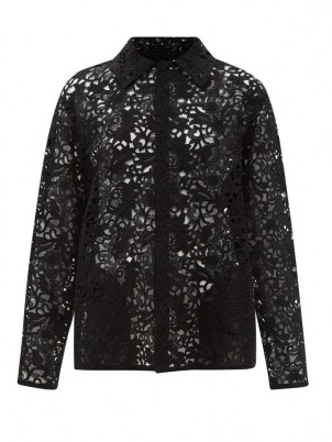 VALENTINO Black macramé-lace shirt jacket ~ womens designer overshirts - flipped