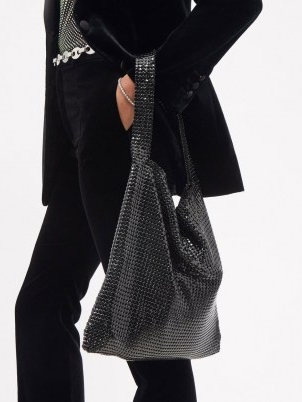PACO RABANNE Black mesh-chainmail shoulder bag / slouchy shimmering bags