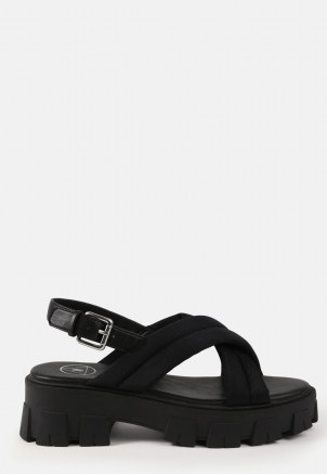 MISSGUIDED black padded cross over chunky sole sandals / womens crossover front slingbacks - flipped
