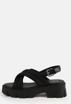 MISSGUIDED black padded cross over chunky sole sandals / womens crossover front slingbacks