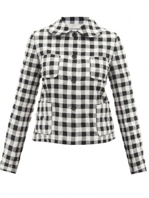 COMME DES GARÇONS GIRL Peter Pan-collar gingham dobby jacket / women’s boxy black and white check print jackets / womens checked summer outerwear - flipped