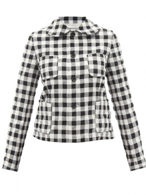COMME DES GARÇONS GIRL Peter Pan-collar gingham dobby jacket / women’s boxy black and white check print jackets / womens checked summer outerwear