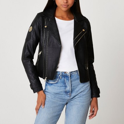 RIVER ISLAND Black RI faux leather zip detail jacket ~ biker jackets ~ moto ~ womens zip detail outerwear - flipped