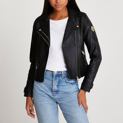 RIVER ISLAND Black RI faux leather zip detail jacket ~ biker jackets ~ moto ~ womens zip detail outerwear