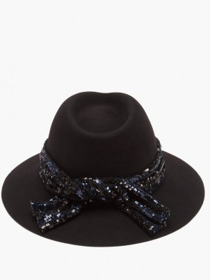MAISON MICHEL Rico black sequinned wool-felt fedora hat / sequin embellished fedoras / womens hats - flipped