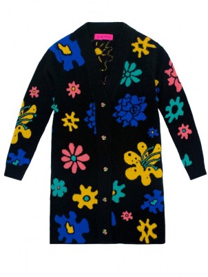 THE ELDER STATESMAN Sound flowers-intarsia cashmere cardigan / womens vintage inspired floral cardigans / women’s retro knitwear / psychedelic flower patterns