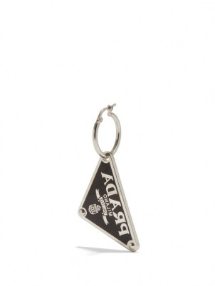 PRADA Triangle-logo single hoop earring / womens designer jewellery - flipped