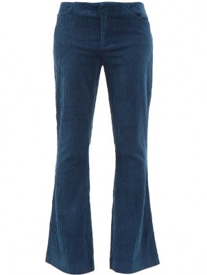 ACNE STUDIOS Cotton-blend blue corduroy flared-leg trousers | womens retro flares | 70s vintage style fashion | cord flare hem pants - flipped
