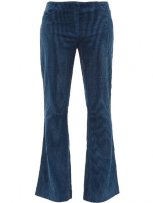 ACNE STUDIOS Cotton-blend blue corduroy flared-leg trousers | womens retro flares | 70s vintage style fashion | cord flare hem pants