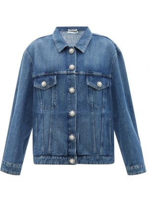 MIU MIU Crystal-button blue denim jacket ~ womens casual classic designer jackets - flipped