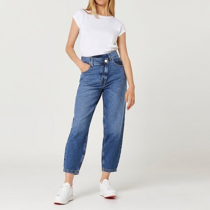 River Island Blue high waisted tapered jeans | womens on trend denim fashion - flipped