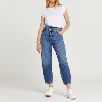 River Island Blue high waisted tapered jeans | womens on trend denim fashion
