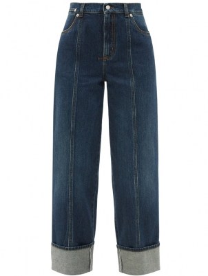 ALEXANDER MCQUEEN High-rise front-seam straight-leg cuffed jeans ~ womens designer denim ~ women’s casual weekend fashion