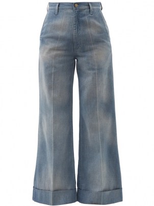 GUCCI High-rise wide-leg turn up cuff jeans | womens 70s inspired blue faded-wash trousers | women’s 1970s style casual fashion - flipped