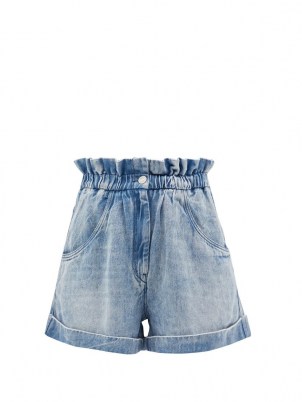ISABEL MARANT ÉTOILE Itea blue paperbag-waist lyocell-denim shorts ~ womens 80s style high waist shorts - flipped