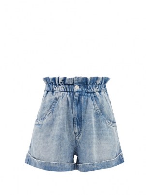 ISABEL MARANT ÉTOILE Itea blue paperbag-waist lyocell-denim shorts ~ womens 80s style high waist shorts
