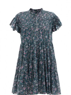 ISABEL MARANT ÉTOILE Lanikaye floral-print cotton-voile mini dress ~ floaty tiered hem boho dresses ~ feminine ruffle neck ~ flutter cap sleeve - flipped