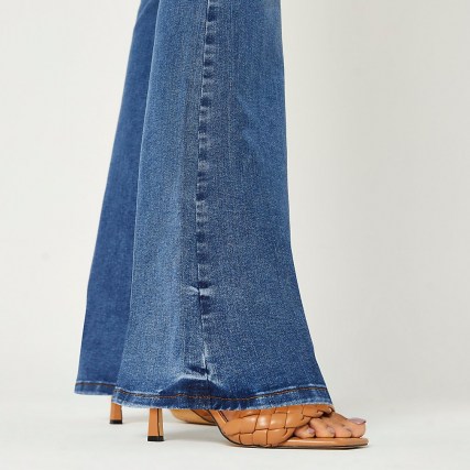 RIVER ISLAND Blue mid rise flared jeans | womens denim flares - flipped