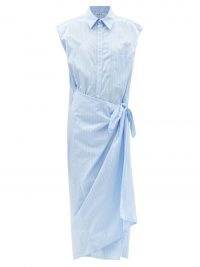 BALENCIAGA Striped blue cotton-poplin shirt dress ~ contemporary cap sleeve asymmetrical dresses