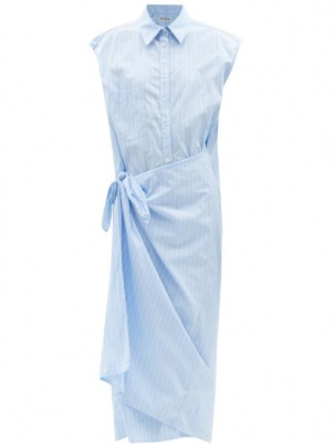 BALENCIAGA Striped blue cotton-poplin shirt dress ~ contemporary cap sleeve asymmetrical dresses - flipped