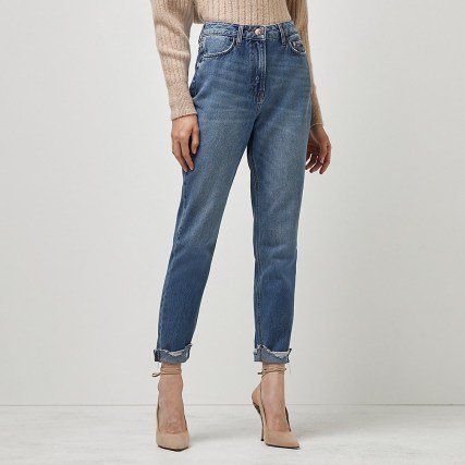 River Island Blue turn up high waisted Mom jeans - flipped