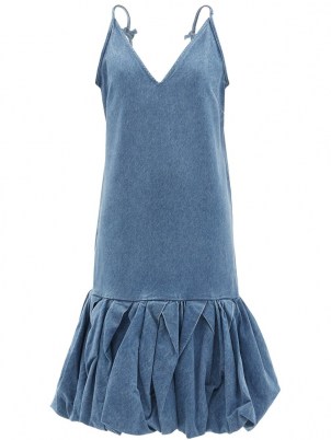 MARQUES’ALMEIDA V-neck denim dress | blue skinny strap balloon hem dresses | puffball style hemline - flipped