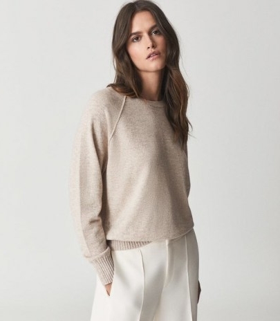 Reiss BRIA WOOL CASHMERE BLEND JUMPER NEUTRAL | womens essential crew neck jumpers | casual luxe knitwear