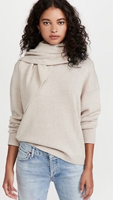 Brochu Walker Rhea Pullover with Scarf Neck Birch Melange / womens casual luxe jumpers / women’s comfy sweaters / chic knitwear