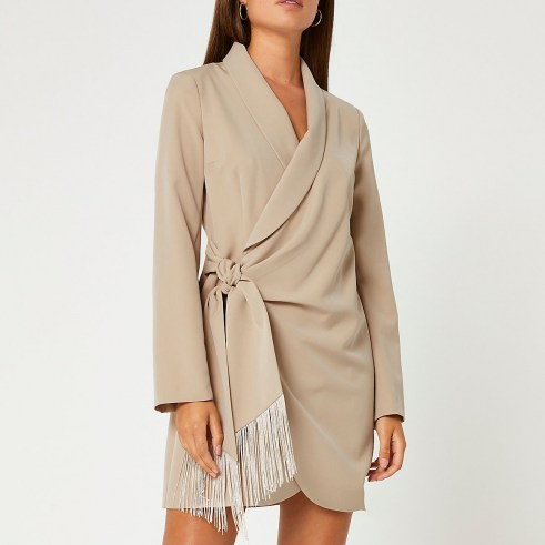 River Island Brown fringe detail blazer dress | wrap style jacket dresses | womens party fashion - flipped
