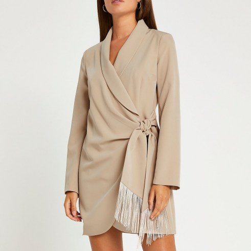 River Island Brown fringe detail blazer dress | wrap style jacket dresses | womens party fashion