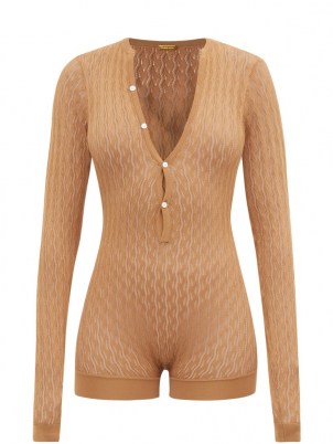 DODO BAR OR Helen pointelle-knitted bodysuit ~ womens low cut leg bodysuits - flipped