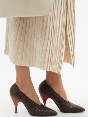 THE ROW Lady D brown woven-leather pumps ~ womens high vamp courts ~ designer point-toe court shoes