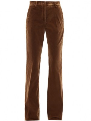 ETRO Oakland brown cotton-blend velvet flared trousers ~ women’s high rise retro flares ~ women’s 70s high rise vintage style pants - flipped