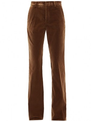 ETRO Oakland brown cotton-blend velvet flared trousers ~ women’s high rise retro flares ~ women’s 70s high rise vintage style pants