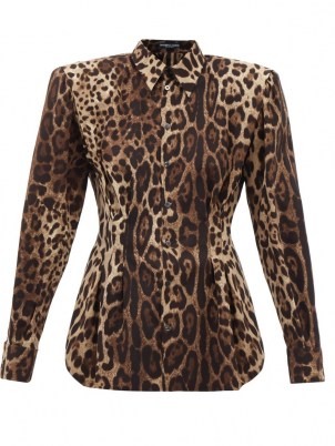 DOLCE & GABBANA Padded-shoulders leopard-print silk-blend blouse / glamorous structured animal print blouses / womens designer fashion - flipped