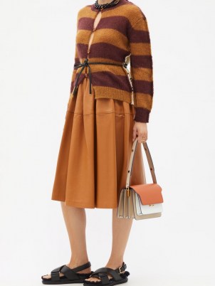 MARNI Panelled brown leather skirt | womens designer skirts | women’s luxe fashion