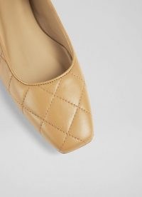 L.K. BENNETT CAROLINA CAMEL NAPPA LEATHER FLATS / luxe light brown quilted ballerinas / square toe ballerina flat shoes