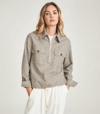 REISS CARSTONE TEXTURED ZIP NECK OVERSHIRT GREY / womens blouson style over-shirts / casual pullover tops