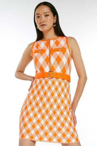 KAREN MILLEN Check Bandage Dress Made With Recycled Yarn | sleevless orange checked retro dresses | women’s vintage style fashion - flipped