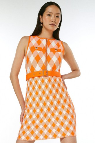 KAREN MILLEN Check Bandage Dress Made With Recycled Yarn | sleevless orange checked retro dresses | women’s vintage style fashion