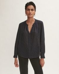 JIGSAW CHECKED TUNIC BLOUSE BLUE / check print relaxed fit blouses