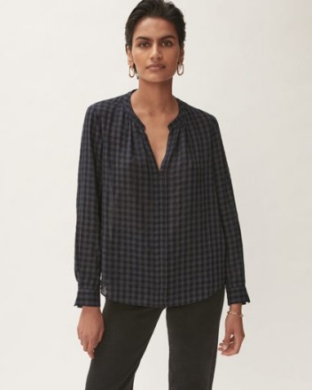 JIGSAW CHECKED TUNIC BLOUSE BLUE / check print relaxed fit blouses - flipped