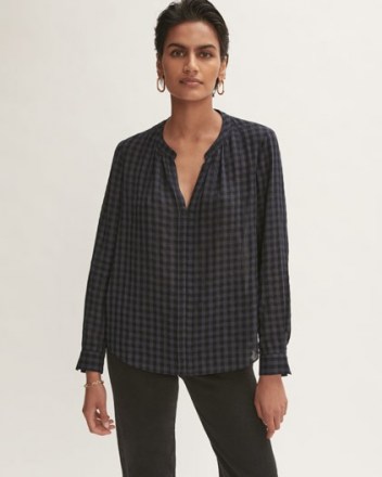 JIGSAW CHECKED TUNIC BLOUSE BLUE / check print relaxed fit blouses