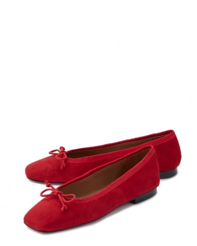 Jigsaw CHISWICK SUEDE BALLERINAS in Red | bow front ballerina flats