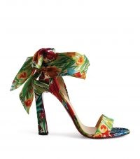 CHRISTIAN LOUBOUTIN Crosse du Désert Satin Crepe Sandals 100 / colourful floral print ankle tie barely there high heels