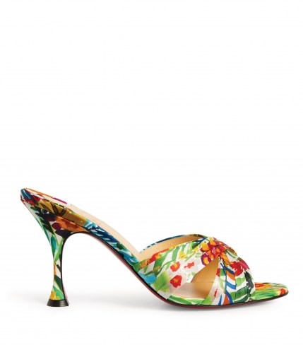 CHRISTIAN LOUBOUTIN Nicol Is Back Satin Crepe Mules 85 / floral mule sandals - flipped