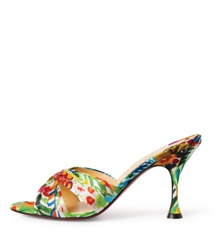 CHRISTIAN LOUBOUTIN Nicol Is Back Satin Crepe Mules 85 / floral mule sandals