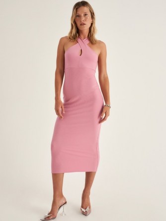REFORMATION Cita Dress in Ladies Room ~ pink knit halterneck dresses ~ halter fashion - flipped