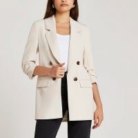 RIVER ISLAND Cream longline blazer ~ womens neutral 3/4 sleeve blazers ~ women’s on trend jackets