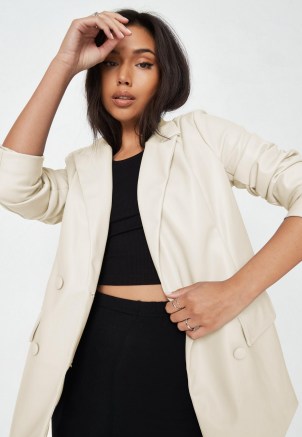 MISSGUIDED cream soft faux leather oversized blazer ~ womens on trend jackets ~ women’s fashionable luxe style blazers